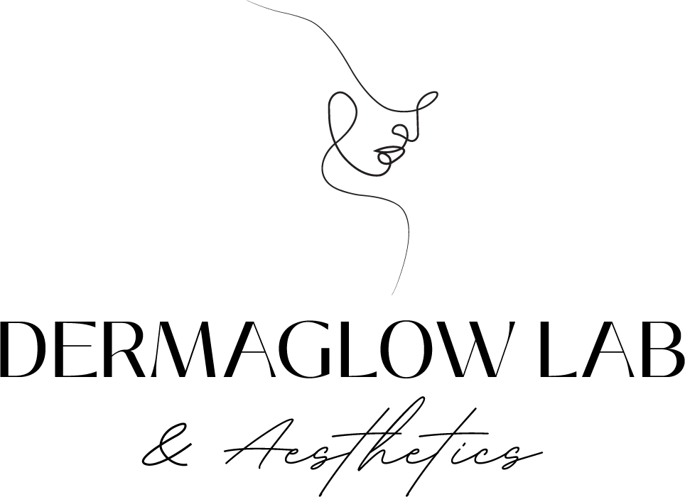 DermaGlow Lab & Aesthetics logo minimal white