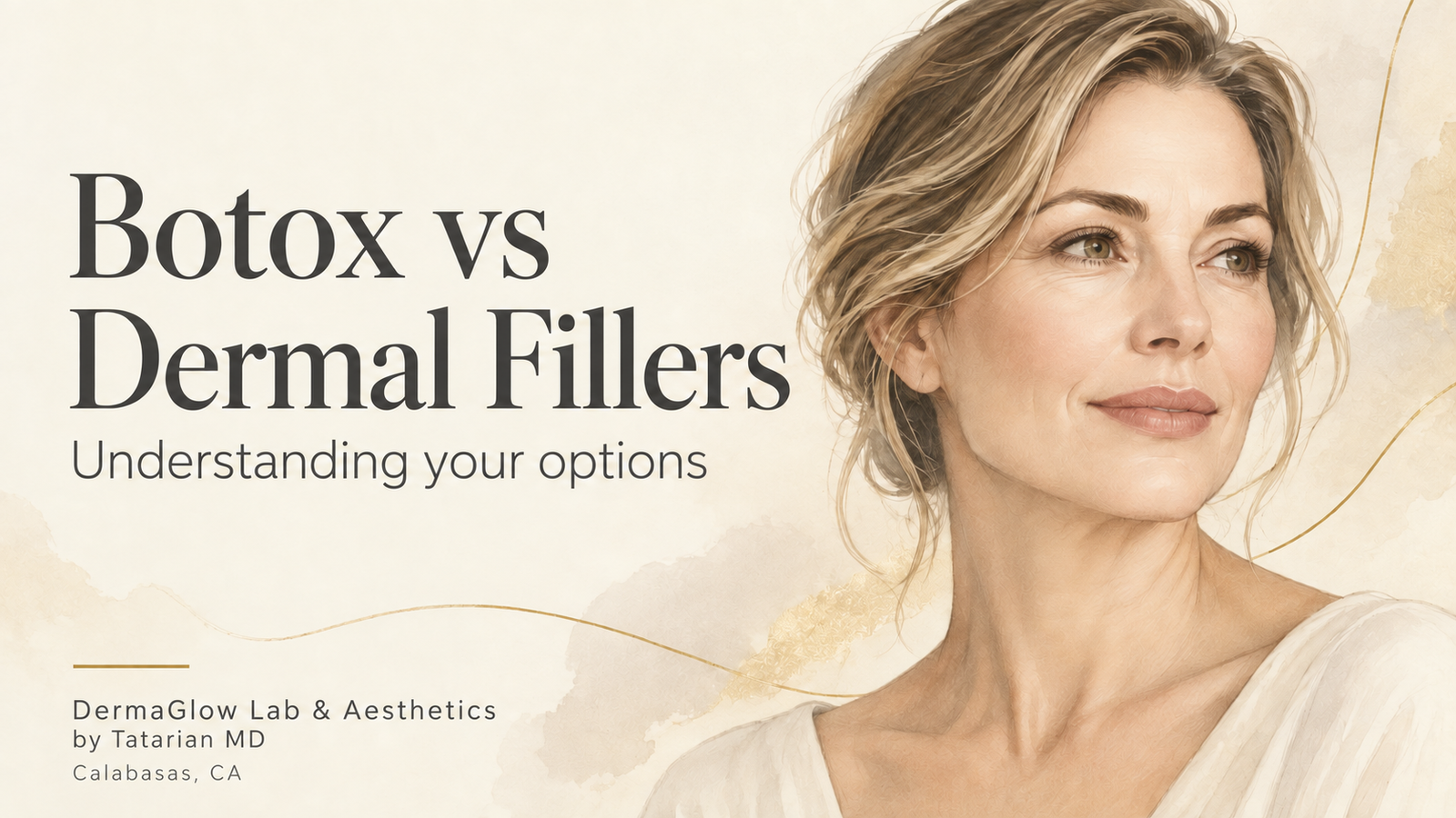 Illustrated portrait beside the title Botox vs Dermal Fillers.